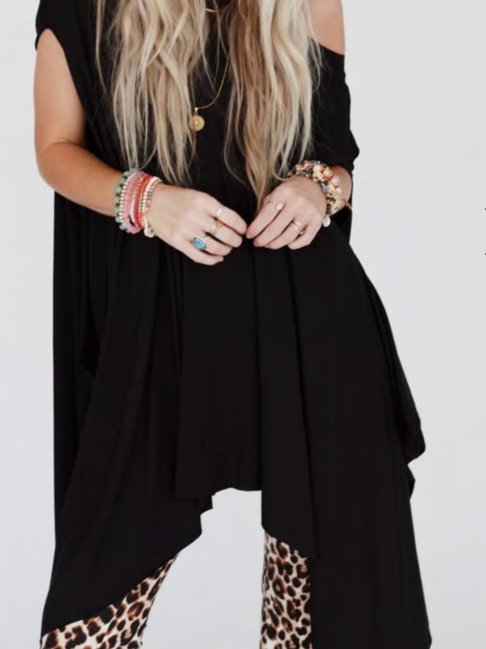 Three Bird Nest Black Off-Shoulder Asymmetric Tunic